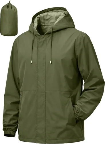 Vista 9 de Chaqueta impermeable para hombre, rompevientos, ciclismo, correr, senderismo, golf, viajes, capucha, ligera, plegable