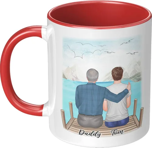 Vista 11 de Taza de café para el día del padre para papá de parte de hija e hijo. Taza del mundo con el mejor papá del mundo. Taza divertida con nombre