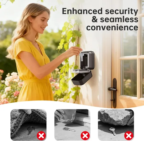 Vista 5 de Caja de Seguridad para Llaves con Diales Luminosos, Caja de Seguridad Impermeable para Montaje en Pared para Llaves con Código, Caja de Seguridad