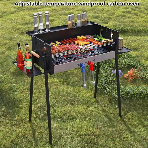 Vista 2 de Worparsen Parrilla plegable de carbón para barbacoa, parrilla de barbacoa de acero inoxidable, temperatura ajustable de 3 engranajes, resistente al