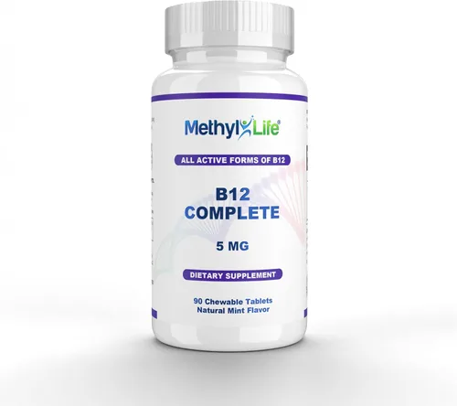 Vista 5 de Methyl-Life® B12 Complete – 5000 mcg de metilcobalamina + hidroxi B12 + adenosilcobalamina Vegano, sin OMG, sin gluten 90 tabletas masticables