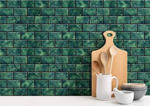 Vista 2 de Mosaicowall Azulejos 3D autoadhesivos para cocina, baño y tocador, 10 hojas de azulejos verdes para salpicar y pegar en muros, paneles de pared