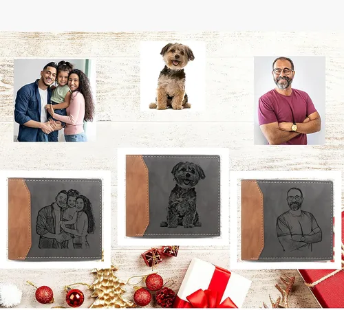 Vista 2 de TRISJEM Cartera minimalista para hombre, cartera personalizada, foto personalizada y nombre inicial, carteras para hombre, regalos para el día
