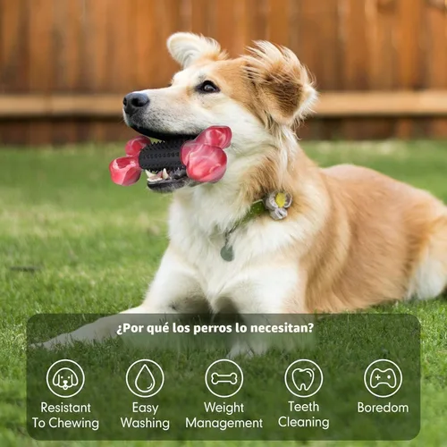 Vista 9 de Juguetes resistentes para perros masticadores agresivos de raza grande, hueso para masticar con sabor a tocino, juguete masticable de nailon y goma