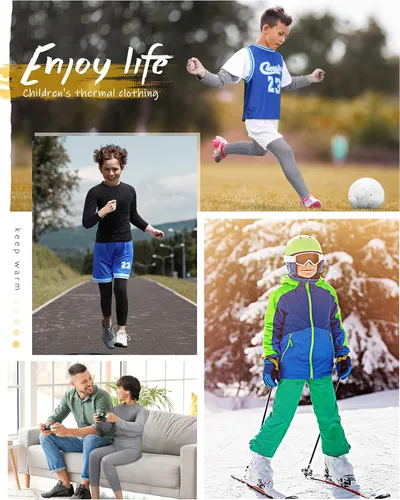 Vista 5 de Roadbox Conjuntos de ropa interior térmica para niños, ultra suave, con forro de FLeece, capa base larga y bolsillos