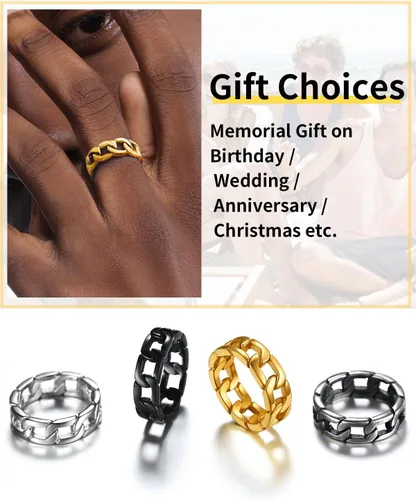 Vista 7 de ChainsHouse Anillo de eslabones cubanos de acero inoxidable para hombres y mujeres, 0.252 in - 0.276 in de ancho, tamaño 07-14, con caja de regalo