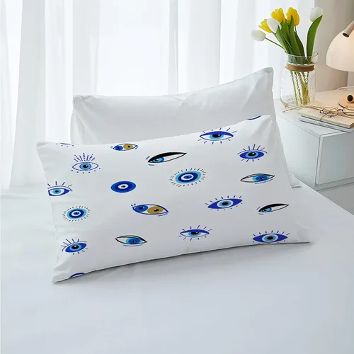 Vista 4 de Funda de edredón de 3 piezas con patrón de mal de ojo, tamaño individual de 68 x 87 pulgadas con 2 fundas de almohada, juego de funda de edredón
