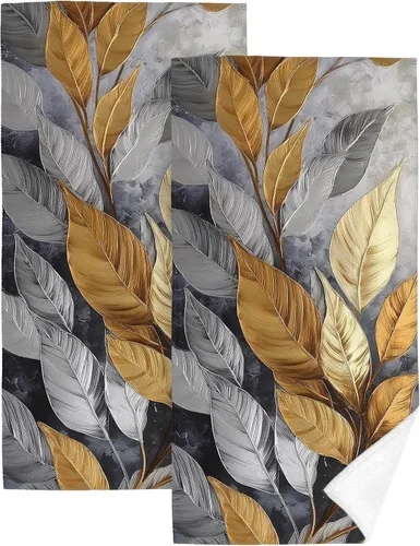 Vista 14 de Juego de 2 toallas de mano de baño con textura de mármol, suaves, absorbentes, negras y doradas, toallas decorativas para baño, cocina, deportes