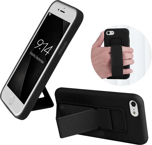 Vista 7 de Funda de silicona con soporte de LAUDTEC compatible con iPhone 7/8/SE, soporte de metal con soporte de pie vertical y horizontal, cubierta flexible