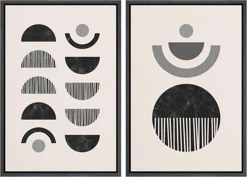 Vista 63 de SIGNFORD Lienzo enmarcado para pared, juego de arte geométrico retro de mediados de siglo, plantas forestales, ilustraciones con formas abstractas