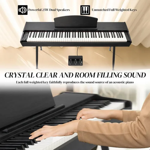 Vista 2 de Ktaxon Piano de Teclado de 88 Teclas con Acción Ponderada, Piano de Teclado Electrónico, Piano Digital con Unidad de 3 Pedales, Soporte de Música