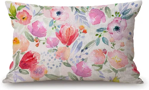Vista 6 de Solekla Jcp152 - Funda de cojín decorativa de lino y algodón con diseño de pinos en acuarela para sofá, cama, 12 x 20 pulgadas