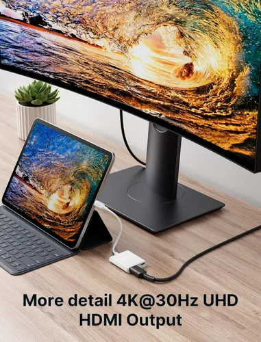 Vista 6 de JSAUX Adaptador USB C a AV digital, 2 en 1 USB C a HDMI 4K a 30Hz y carga de 100 W compatible con iPhone 17 Pro Max/Air/16 Pro Max/16/15 Pro Max/15