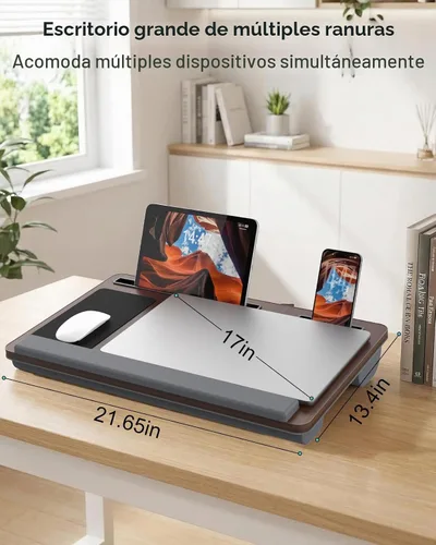Vista 3 de Potuopy Escritorio de regazo para laptop, bandeja de mesa de cama portátil Marrón Oscuro