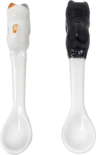 Vista 3 de Honbay 2 cucharas de cerámica para gatos, para colgar té y café, color negro