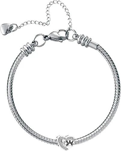 Vista 3 de KunBead Abalorios con diseño de corazón y pata de perro compatibles con pulseras Pandora para mujeres y niñas, Cobre, vidrio