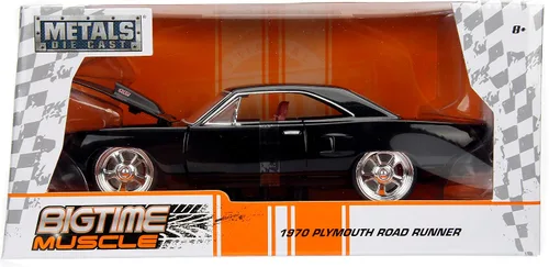 Vista 2 de Jada Big Time Muscle 1:24 1970 Plymouth Road Runner - Coche fundido a presión, juguetes para niños y adultos (negro)
