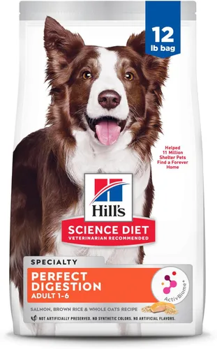 Vista 15 de Hill's Science Diet Perfect Digestion, adulto 1-6, soporte digestivo, alimento seco para perros, pollo, arroz integral y avena entera, bolsa de 3.5