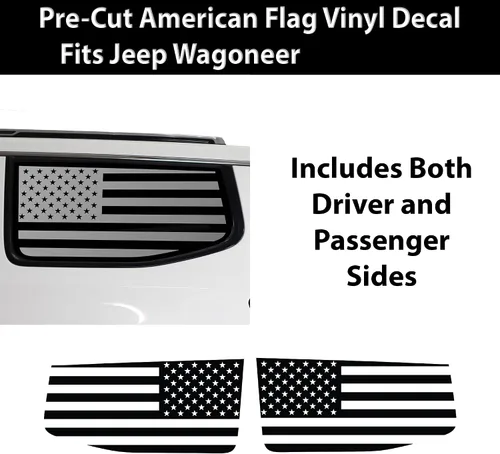 Vista 4 de BOGAR TECH DESIGNS Calcomanía de vinilo precortada con la bandera estadounidense de un cuarto de ventana, compatible con Jeep Wagoneer 2022-2025