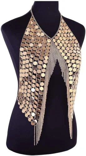 Vista 2 de DOTASI - Blusa halter de cadena con espalda descubierta para mujer con cadena de lentejuelas