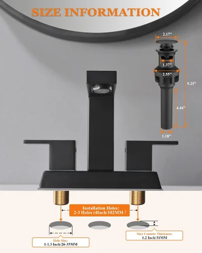 Vista 4 de Tohlar Grifo de lavabo de baño negro con 2 asas