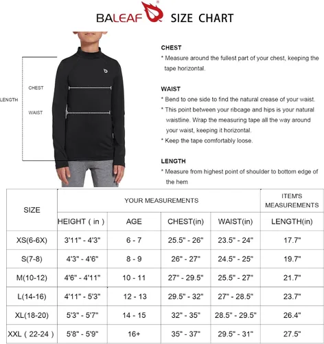 Vista 5 de BALEAF Camiseta térmica de compresión para niños y jóvenes capa base de forro polar manga larga equipo frío camiseta de béisbol y fútbol