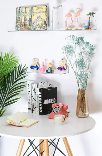 Vista 8 de Estantes acrílicos Sooyee, paquete de 2 estantes flotantes de pared de 15 pulgadas, estante de exhibición para Funko Pop, estante de libros