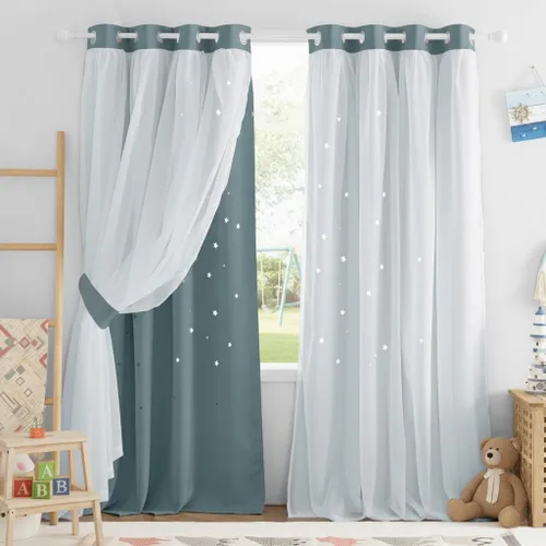 Vista 23 de NICETOWN Cortinas para dormitorio de niñas, cortinas de arco iris, cortinas de estrellas, cortinas de princesa, decoración de habitación