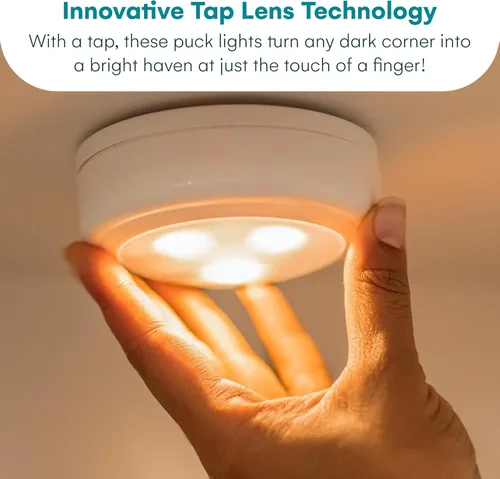 Vista 4 de Bright Evolution - Luces para debajo del gabinete, iluminación de gabinete a pilas con tecnología táctil, luces LED de disco para cocina