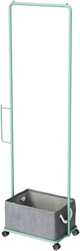 Vista 3 de Perchero para ropa con ruedas, estante para ropa con caja de almacenamiento extraíble, marco de metal resistente, estante de ropa para ahorrar Negro
