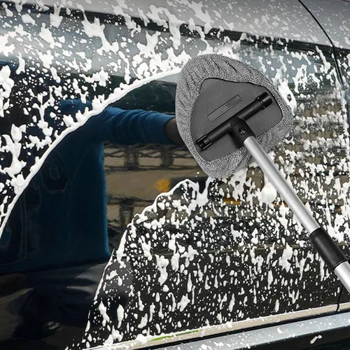 Vista 6 de Ziciner Limpiador de parabrisas de automóvil, limpiaparabrisas de microfibra con mango extensible de aluminio y 2 cabezales de almohadilla de tela