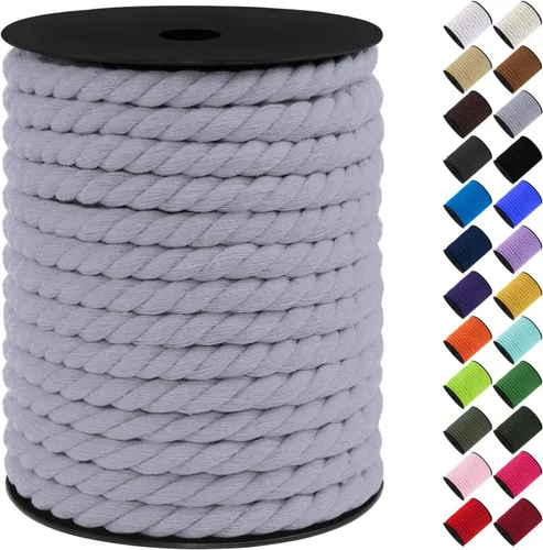 Vista 20 de Cordón de macramé de algodón, 0.315 in x 131 pies, hilo grueso para manualidades, cuerda trenzada de 3 hebras para colgar en la pared, ganchos