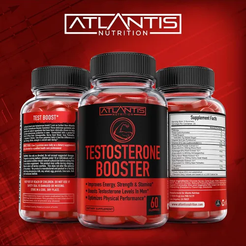 Vista 7 de Atlantis Nutrition Gomitas potenciadoras de testosterona para hombres, mejora la fuerza y la resistencia, optimiza el rendimiento y la mejora