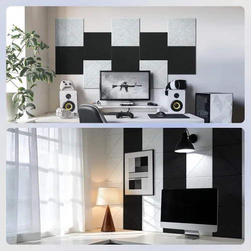Vista 4 de Vieshful Paneles acústicos, paneles de pared absorbentes de sonido para despegar y pegar, paquete de 10 paneles de fieltro de alta densidad de 12 x