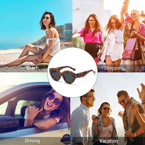 Vista 7 de YAMEIZE Lentes de sol vintage de gran tamaño con diseño de ojo de gato, montura gruesa, lindos lentes de sol ovalados para mujeres y hombres, tonos