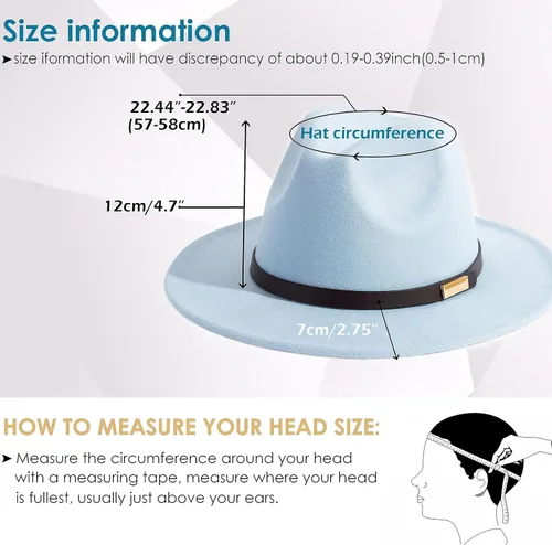 Vista 107 de Sombreros Fedora para hombre, sombrero Panamá de ala ancha con cinturón clásico Unisex Felt Fedora, Adjustable Fit, Breathable Sweatband, All-Day