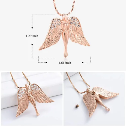 Vista 3 de Imrsanl Joyería de cremación con dije de ángel para mujer, colgante de ceniza, collar de urna para cenizas, alas de recuerdo, joyería para mujeres