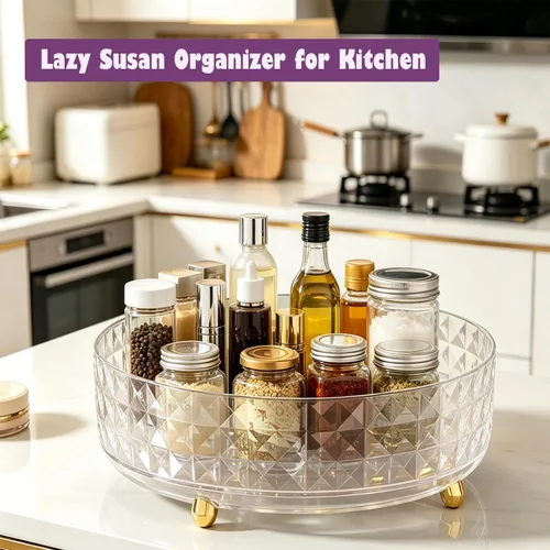 Vista 6 de Plataforma giratoria antideslizante Lazy Susan, estante para especias, organizador giratorio de 9 pulgadas, organizador de condimentos giratorio
