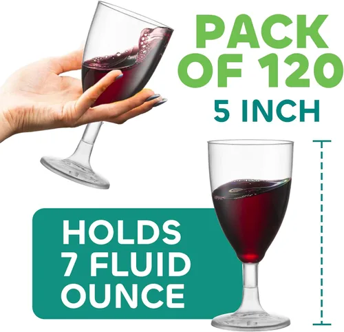 Vista 3 de JoyServe Copas de vino de plástico desechables, 7 onzas, copas de vino de plástico transparente sin BPA con tallo, vasos de fiesta reutilizables