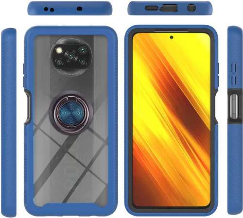 Vista 109 de Funda compatible con Xiaomi Poco X3 NFC, compatible con Xiaomi Poco X3 Pro/Poco X3 Ring Stand 3 en 1, color negro