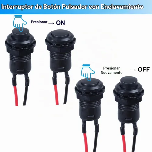 Vista 2 de Juego de 12 interruptores de botón de enganche 12 mm, AC 250V/1.5A 120V/3A, encendido/apagado, SPST, normal abierto, 1NO, 2 pines con cables Negro