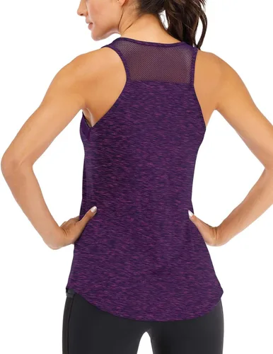 Vista 15 de Fihapyli ICTIVE - Camiseta sin mangas de entrenamiento para mujer, de malla transpirable, espalda cruzada, sin espalda, para correr Albaricoque