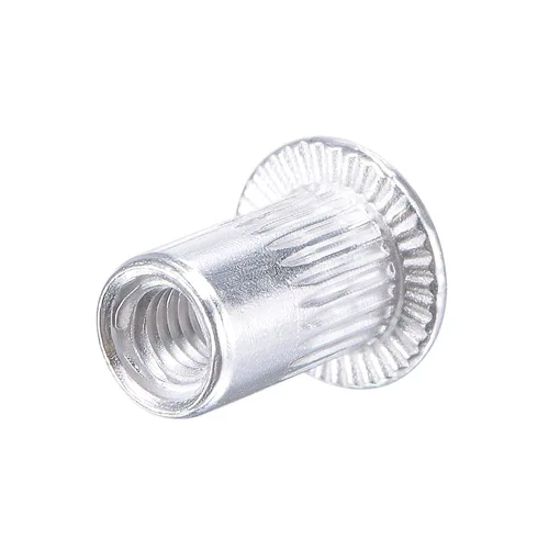 Vista 5 de uxcell Tuercas de remache M3 aleación de aluminio moleteado cabeza plana roscada tuerca de inserción plateada 50pcs
