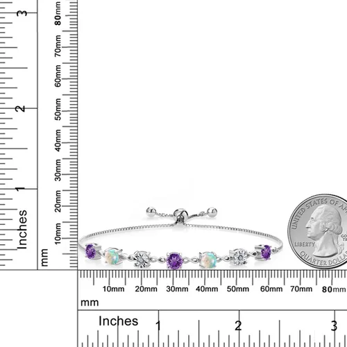 Vista 3 de Gem Stone King Pulsera de tenis de plata de ley 925 con ópalo blanco de amatista púrpura redonda de 2.44 quilates cultivados en laboratorio