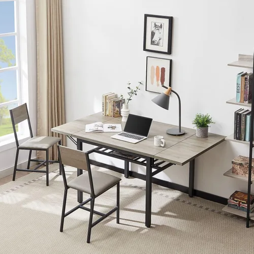 Vista 3 de KEVINSPACE Mesa de comedor plegable de 63.2 pulgadas, mesa de comedor extensible de madera MDF, mesa de comedor de hojas colgantes de madera