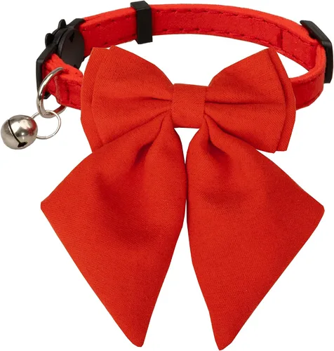 Vista 14 de Collar de gato con pajarita de campana Breakaway Kitten Small Pet Safety Solid Wedding Basic Pure Color Suede Soft Adjustable Sailor Bow - [1