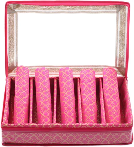 Vista 4 de Kuber Industries Brocade Hardboard Cinco Varillas Brazalete Caja (Rosa) - CTKTC42025