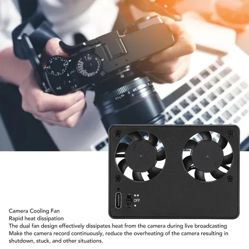 Vista 3 de Dual Camera Cooling Fan Fast Heat Dissipation Silent External Cooler for Live Broadcast, ABS Matte Finish 4 Images 60 Minutes Endurance