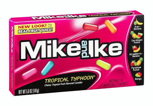 Vista 3 de Mike y Ike Mega Mix 10 Sabores Caramelos Masticables con Sabor a Frutas 5 Oz Caja de Teatro, Surtidos de Frutas, 12 Unidades Frutas surtidas, 12