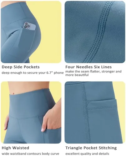 Vista 5 de YOGAFREE Pantalones cortos de ciclismo para mujer, cintura alta, pantalones cortos de entrenamiento elásticos en 8 direcciones, pantalones cortos